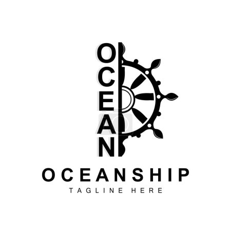 Ilustración de Logotipo de dirección del barco, Iconos del océano Vector de dirección del barco con olas del océano, Ancla y cuerda del velero, Diseño de vela de la marca de la compañía - Imagen libre de derechos