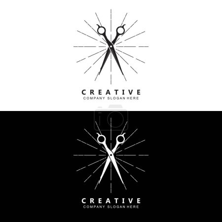 Illustration for Barbershop Logo Vector Stylish Hair Design For Haircut, With Scissors And Shaver - Royalty Free Image