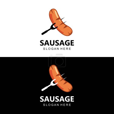 Logotipo de salchicha, Vector de comida moderna, Diseño para marcas de alimentos a la parrilla, Barbacoa, Tienda de salchichas, Hotdog