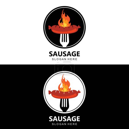 Téléchargez les illustrations : Logo de saucisse, Vecteur alimentaire moderne, Conception pour grillades Marques alimentaires, BBQ, Saucisses, Hotdog - en licence libre de droit