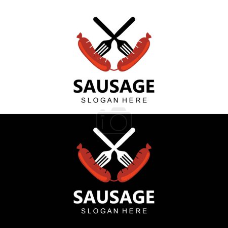 Téléchargez les illustrations : Logo de saucisse, Vecteur alimentaire moderne, Conception pour grillades Marques alimentaires, BBQ, Saucisses, Hotdog - en licence libre de droit