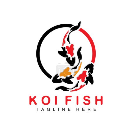 Téléchargez les illustrations : Conception de logo de poisson Koi, Chinois chanceux et triomphe vecteur de poisson ornemental, Icône de poisson d'or de marque d'entreprise - en licence libre de droit