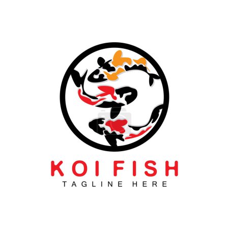 Téléchargez les illustrations : Conception de logo de poisson Koi, Chinois chanceux et triomphe vecteur de poisson ornemental, Icône de poisson d'or de marque d'entreprise - en licence libre de droit