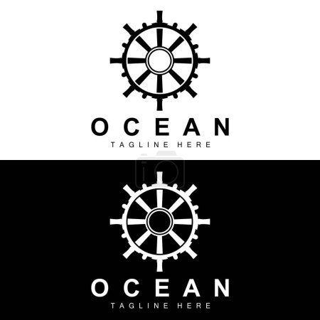 Ilustración de Logotipo de dirección del barco, Iconos del océano Vector de dirección del barco con olas del océano, Ancla y cuerda del velero, Diseño de vela de la marca de la compañía - Imagen libre de derechos