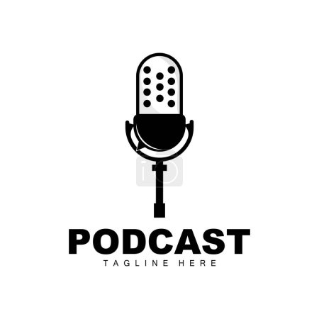 Téléchargez les illustrations : Podcast Logo, Vector, Headset and Chat, Simple Vintage Microphone Design - en licence libre de droit