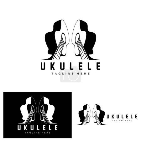 Ilustración de Minimalista Ukulele Music Logo Design, Ukulele Guitar Vector. Diseño del logotipo de Ukelele - Imagen libre de derechos