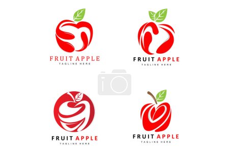 Téléchargez les illustrations : Conception de logo de pomme de fruit, vecteur de fruits rouges, avec le style abstrait, illustration d'étiquette de marque de produit - en licence libre de droit