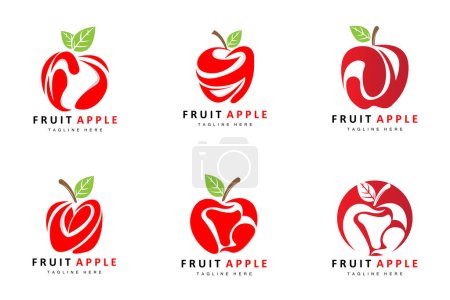 Téléchargez les illustrations : Conception de logo de pomme de fruit, vecteur de fruits rouges, avec le style abstrait, illustration d'étiquette de marque de produit - en licence libre de droit