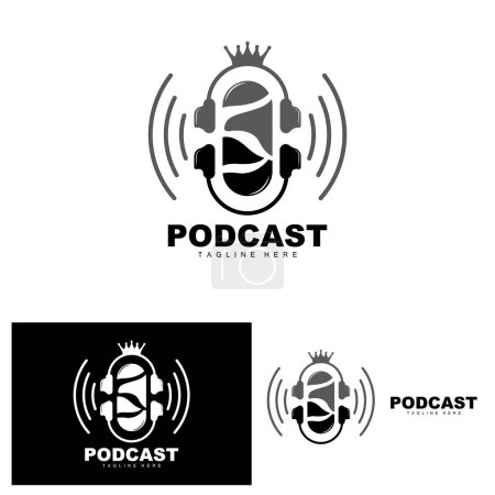 Illustration for Podcast Logo, Vector, Headset and Chat, Simple Vintage Microphone Design - Royalty Free Image