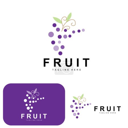 Ilustración de Logotipo de uva, Vector de fruta de granja, Diseño de fruta púrpura fresca, Icono de producto de uva, Tienda de frutas - Imagen libre de derechos