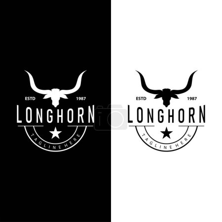 Téléchargez les illustrations : Longhorn Logo Old Vintage Design West Country Texas Bull Horn - en licence libre de droit