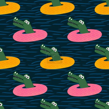 Foto de Animales de verano sin costuras lagartos cocodrilo patrón de dibujos animados para el papel de envolver y telas y ropa de cama y ropa para niños impresión y embalaje. ilustración de alta calidad - Imagen libre de derechos