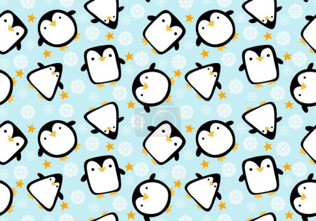 Téléchargez les photos : Dessin animé hiver Noël sans couture modèle de pingouin pour papier d'emballage et vêtements pour enfants imprimer et tissus et linge et accessoires et emballage. Illustration de haute qualité - en image libre de droit