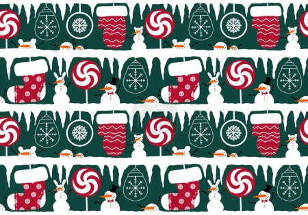 Téléchargez les photos : Winter seamless snowman and snowflakes pattern for Christmas wrapping paper and kids notebooks and accessories and fabrics. High quality illustration - en image libre de droit