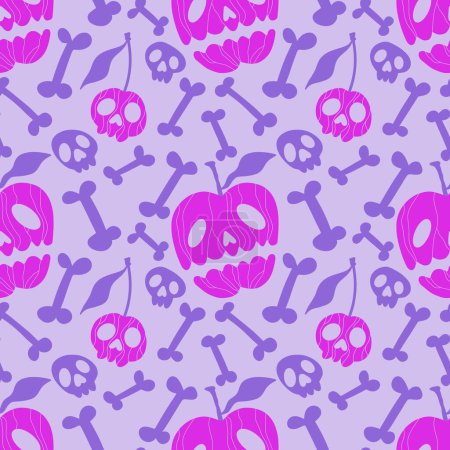 Halloween cartoon seamless apples skulls pattern for wrapping paper and fabrics and linens and kids clothes print and packaging and festive textiles. High quality illustration