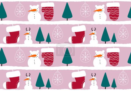 Téléchargez les photos : Winter seamless snowman and snowflakes pattern for Christmas wrapping paper and kids notebooks and accessories and fabrics. High quality illustration - en image libre de droit