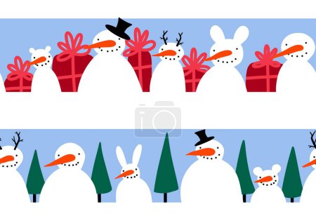 Winter seamless snowman and snowflakes pattern for Christmas wrapping paper and kids notebooks and accessories and fabrics. High quality illustration Poster 621577590