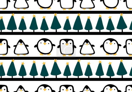 Téléchargez les photos : Animaux d'hiver sans couture pingouin dessin animé kawaii motif de poisson de Noël pour papier d'emballage et enfants vêtements imprimés et tissus et draps et emballage Noel. Illustration de haute qualité - en image libre de droit