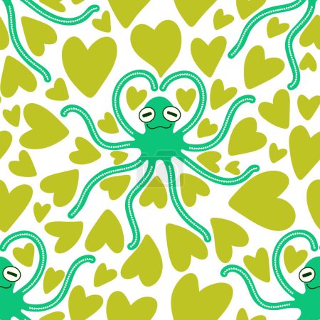 Téléchargez les photos : Cartoon animaux sans couture poulpe kawaii amour modèle pour le papier d'emballage et les vêtements pour enfants impression et tissus et linge et accessoires d'été et emballage festif. Illustration de haute qualité - en image libre de droit