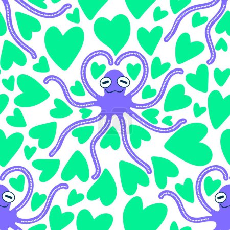 Téléchargez les photos : Cartoon animaux sans couture poulpe kawaii amour modèle pour le papier d'emballage et les vêtements pour enfants impression et tissus et linge et accessoires d'été et emballage festif. Illustration de haute qualité - en image libre de droit