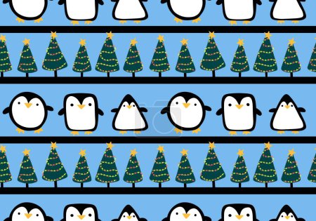 Téléchargez les photos : Animaux d'hiver sans couture pingouin dessin animé kawaii motif de poisson de Noël pour papier d'emballage et enfants vêtements imprimés et tissus et draps et emballage Noel. Illustration de haute qualité - en image libre de droit