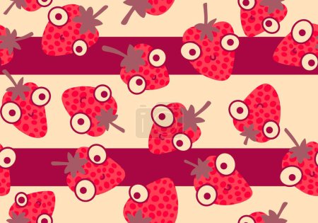 Téléchargez les photos : Cartoon motif de fraise sans couture de fruits d'été pour papier d'emballage et vêtements pour enfants impression et tissus et linge et emballage et linge de maison. Illustration de haute qualité - en image libre de droit
