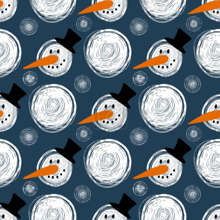 Photo for Winter seamless snowman and snowflakes pattern for Christmas wrapping paper and kids notebooks and accessories and fabrics. High quality illustration - Royalty Free Image