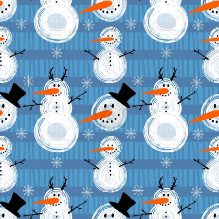 Winternahtloses Schneemann- und Schneeflocken-Muster für Weihnachtspapier und Kinder-Notizbücher sowie Accessoires und Stoffe. Hochwertige Illustration