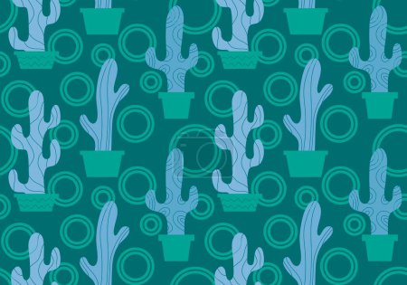 Téléchargez les photos : Modèle de cactus de bande dessinée sans couture floral d'été pour le papier d'emballage et les tissus et les draps et accessoires de vacances et vêtements pour enfants impriment et maillots de bain textiles. Illustration de haute qualité - en image libre de droit