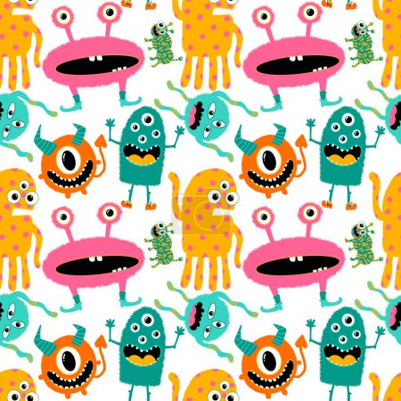 Cartoon doodle monsters seamless aliens and animals pattern for wrapping paper and fabrics and kids clothes print and linens and packaging. High quality illustration