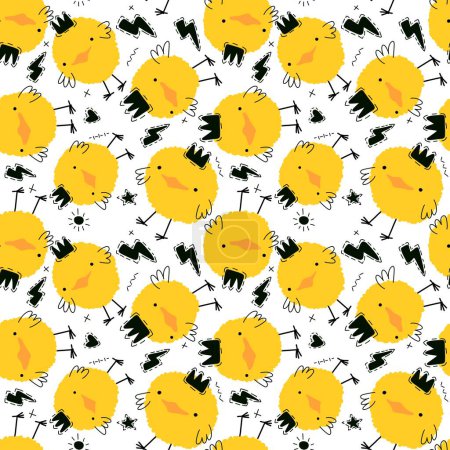 Photo for Cartoon animals seamless Easter chicken pattern for wrapping paper and fabrics and linens and kids clothes print and festive packaging. High quality illustration - Royalty Free Image