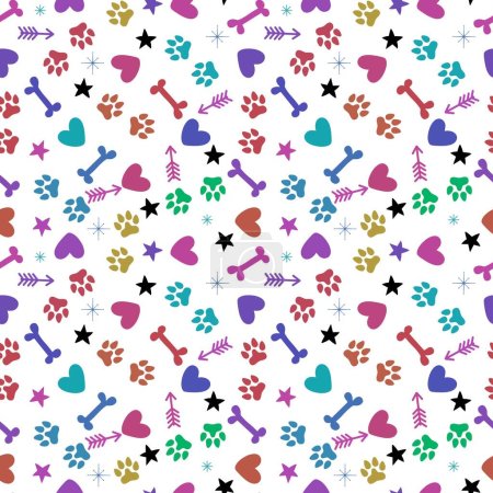 Foto de Animales dibujos animados patrón de huellas de perro y gato sin costuras para papel de envolver y telas y ropa de cama y ropa para niños impresión y embalaje festivo. Foto de alta calidad - Imagen libre de derechos