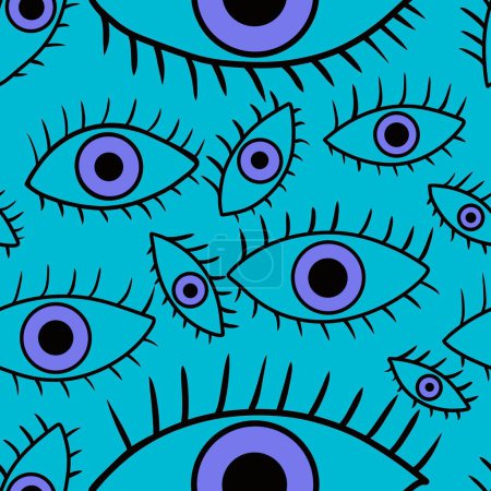 Foto de Cartoon doodle ethnic seamless eyes pattern for wrapping paper and fabrics and linens and kids clothes print and summer textiles. High quality photo - Imagen libre de derechos