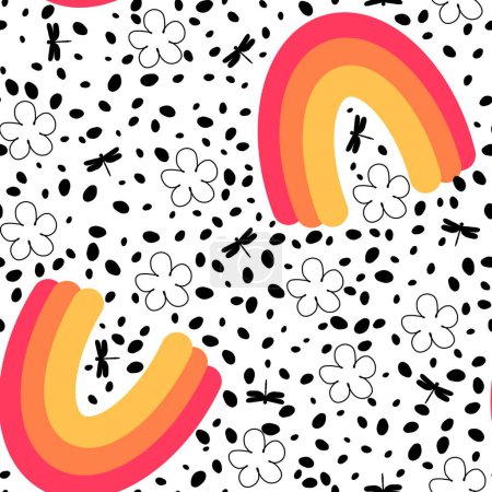 Nahtloses Cartoon-Regenbogenmuster für Tapeten und Stoffe und Textilien sowie Packpapier und Kinderkleiderdruck. Hochwertige Illustration