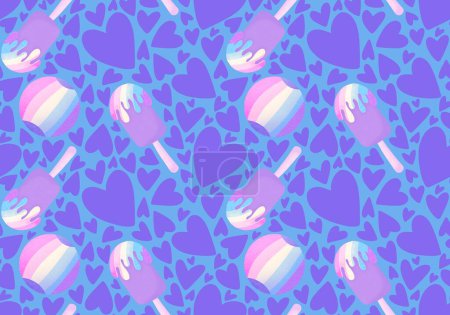 Photo for Cartoon summer rainbow seamless ice cream and hearts and ball pattern for wrapping paper and fabrics and linens and kids clothes print and festive accessories and packaging. High quality illustration - Royalty Free Image