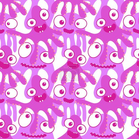 Cartoon-Monster nahtlose Krake Aliens Muster für Verpackungspapier und Kinderkleidung Druck und Stoffe und Sommer-Accessoires und festliche Verpackungen und Schulhefte. Hochwertige Illustration