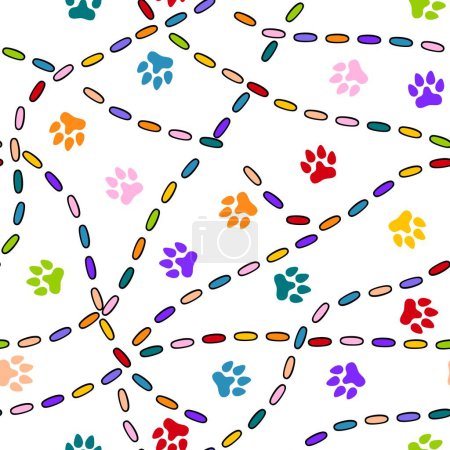 Cartoon Tiere Fußabdrücke nahtlose Katze und Hund Muster für Packpapier und Stoffe und Bettwäsche und Kinderkleidung Druck und Zoo Verpackungen und Sommer-Accessoires. Hochwertige Illustration