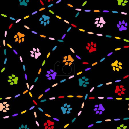 Cartoon animals footprints seamless cat and dogs pattern for wrapping paper and fabrics and linens and kids clothes print and zoo packaging and summer accessories. High quality illustration