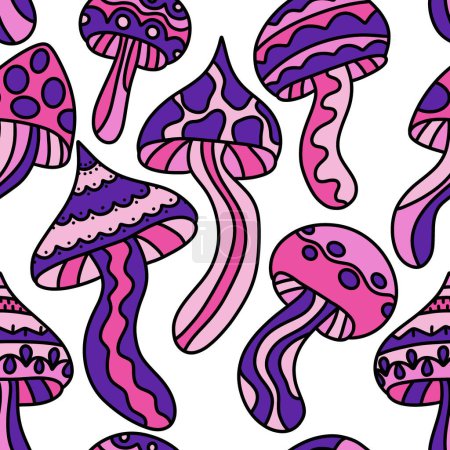 Cartoon-Herbsternte nahtlose Halloween-Pilze mit Totenköpfen Muster zum Einwickeln von Papier und Stoffen und Bettwäsche sowie Kinderdruck und festliche Verpackungen und Accessoires. Hochwertige Illustration