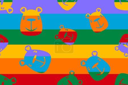 Cartoon summer animals seamless lgbt rainbow bears pattern for wrapping paper and fabrics and linens and clothes textiles and party accessories. High quality illustration