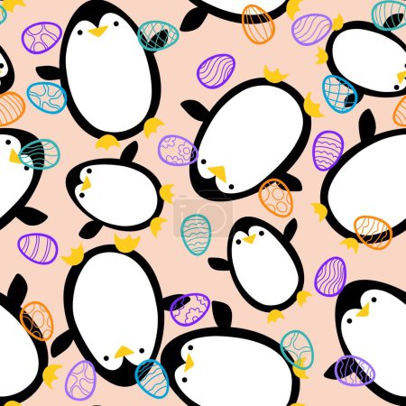 Photo for Spring Easter animals seamless penguin and eggs pattern for wrapping paper and fabrics and linens and kids clothes print and party accessories and festive packaging. High quality illustration - Royalty Free Image