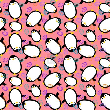 Photo for Spring Easter animals seamless penguin and eggs pattern for wrapping paper and fabrics and linens and kids clothes print and party accessories and festive packaging. High quality illustration - Royalty Free Image