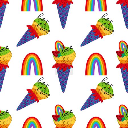 Summer print rainbow ice cream seamless lgbt love pattern for wrapping paper and fabrics and linens and clothes textiles and party pride accessories. High quality illustration