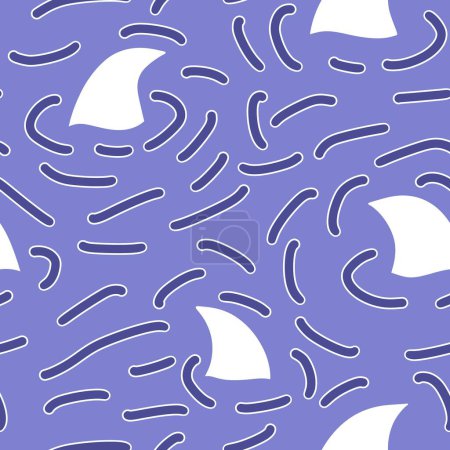 Téléchargez les photos : Impression estivale animaux dauphin sans couture motif aileron de requin pour les tissus et les draps et papier d'emballage et vêtements pour enfants et accessoires de fête et textiles de plage. Illustration de haute qualité - en image libre de droit