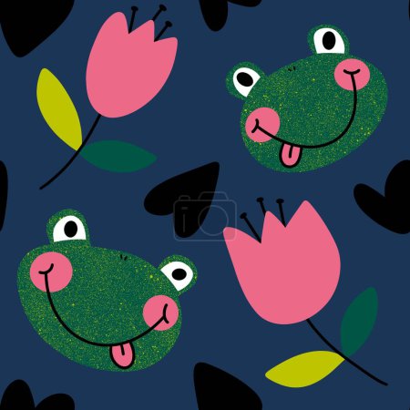 Photo for Cartoon animals seamless frogs pattern for wrapping paper and fabrics and linens and kids clothes print and festive packaging and party accessories. High quality illustration - Royalty Free Image