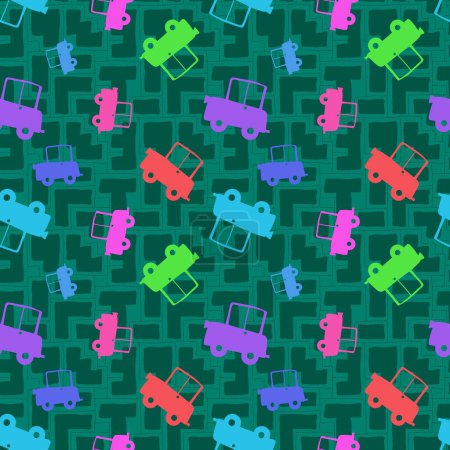 Cartoon toys seamless cars pattern for wrapping paper and fabrics and linens and kids clothes print and festive packaging and party accessories. High quality illustration