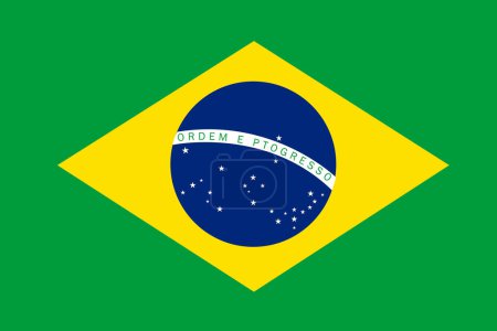 Illustration for The official flag of Brazil. The national flag and motto of Brazilian flag "Ordem e Progresso". - Royalty Free Image