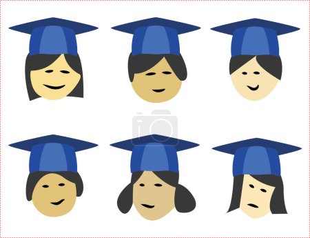 Illustration for Vector of graduated students wearing graduation caps. A group of students (boys and girls) with graduations hats for education success. Icon of educated students. - Royalty Free Image