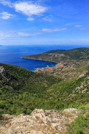 Photo for Panorama of the town of Komiza, the top of the Hum mountain in Croati - Royalty Free Image