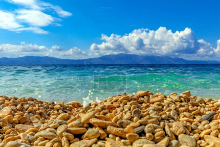 Empty beach azure water Adriatic sea Makarska Riviera in Croatia